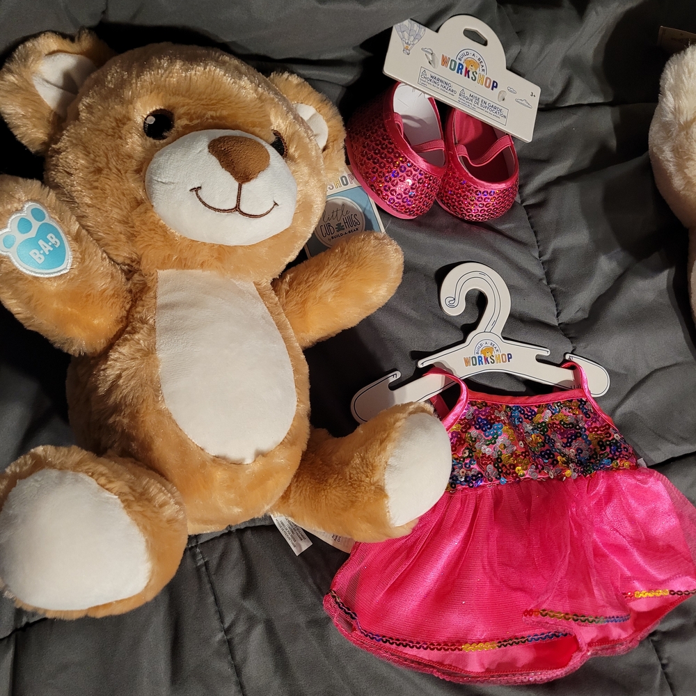 Build A Bear Brown Teddy Bear with Pink Dress and Shoes